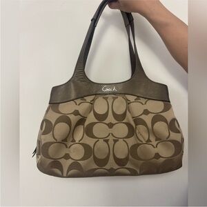 Coach Tan and Brown Signature Shoulder Bag